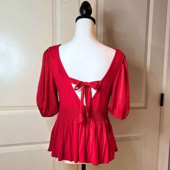 Anthropologie Dolan Cut-out Silky Red V Neck - Picture 4 of 12
